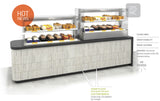Cold food display case with various products on a white background